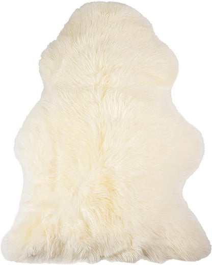 Natural Milan Genuine Sheepskin Area Rugs with Thick and Lush Pile, Fluffy Sheep Fur Rug with Anti-Skid Backing for Bedroom Living Room, Single Pelt, Ivory 2 ft x 3 ft