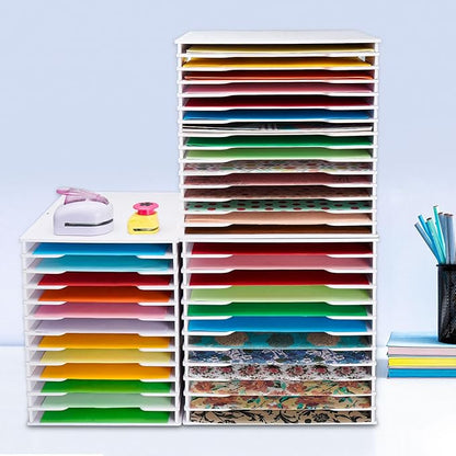SANFURNEY Scrapbook Paper Organizer for Sizes 12" x 12", 15 Slots File Sorter Storage, Document Holder, Desktop Scrapbook Paper Organizer Rack for Home Office School (White, 15 Slots - Standard Size)