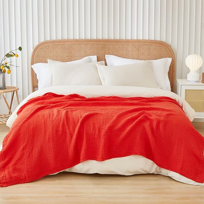 EMME Cotton Muslin Twin XL Blanket Breathable Gauze Blanket Soft Lightweight Blankets Adults Gifts for Women (Orange Rust, 66"x90")