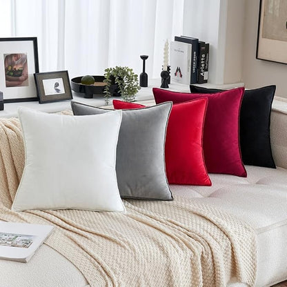 MIULEE Pack of 2 Christmas Decorative Velvet Throw Pillow Covers Soft Pillowcase Cozy Soft Square Cushion Covers Cases for Winter Sofa Couch Bedroom Home Decor 20x20 Inch Red