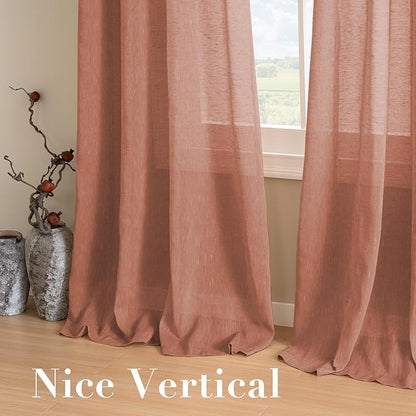 H.VERSAILTEX Linen Curtains Natural Linen Blended Curtain Panels for Living Room/Light Reducing Linen Semi Sheer Curtains 2 Panels Set Nickel Grommet Window Panels (52x108 Inch, Terracotta)