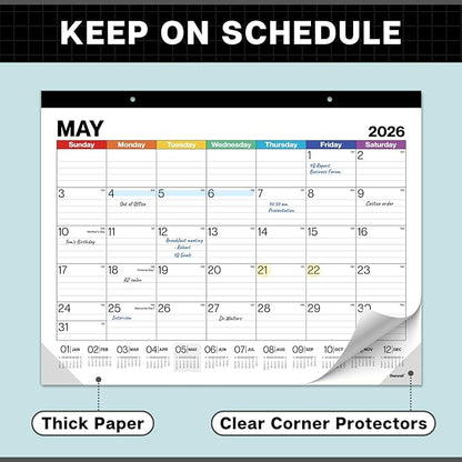 Dunwell 2026 Desk Calendar 22x17, Large Monthly Desk Blotter or Hanging Wall Calendar, Colorful Design, Jan–Dec 2026, Lined Daily Blocks, Easy to Read