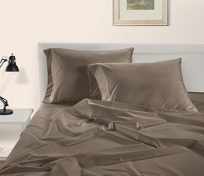LANE LINEN Luxury Hotel Style 100% Egyptian Sheets Twin Size Bed Set, Mercerized Cotton, Sily Finish, No Pill Fade Resistant Twin Bedding Sheets & Pillowcases Jaquard Swiss Dot - Taupe