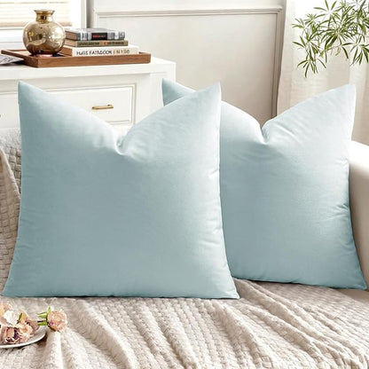 EMEMA Pack of 2 Velvet Pillow Covers Decorative Square Pillowcase Soft Solid Cushion Case for Sofa Bedroom Car 20x20 Inch Baby Blue