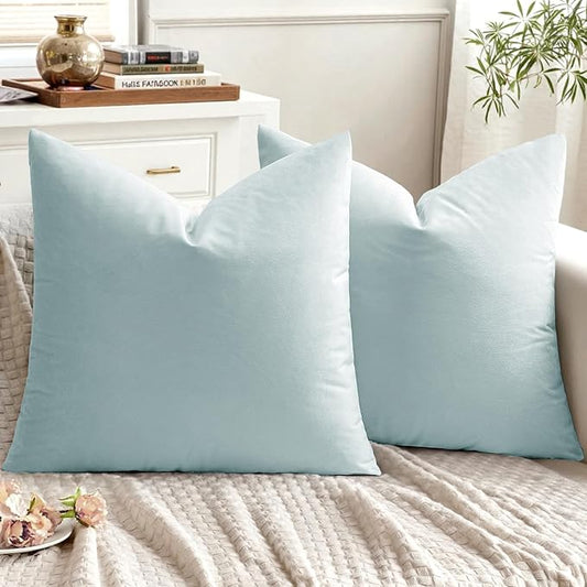 EMEMA Pack of 2 Velvet Pillow Covers Decorative Square Pillowcase Soft Solid Cushion Case for Sofa Bedroom Car 20x20 Inch Baby Blue