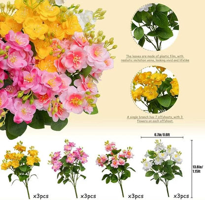 alyptus Artificial Flowers for Outdoors, 12 Bundles UV Resistant Spring Fake Flowers for Porch, Patio & Home Decor – Realistic Outdoor Faux Plants with 4 Colors - Multicolor