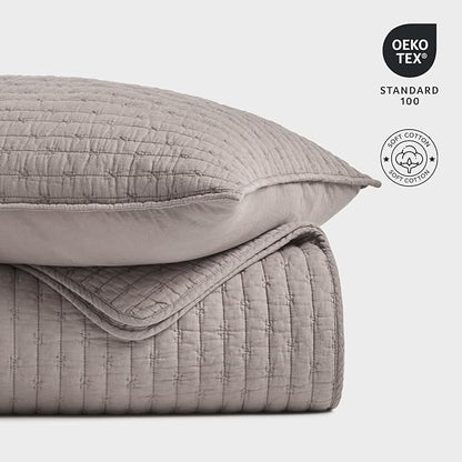 EVERGRACE Cross Stitch Pre-Washed Cotton Quilt Bedding Set King Size, Oversized 3 Pieces Lightweight Bedspread Coverlet for All Season, with 2 Matching Shams, Taupe,108"x96"