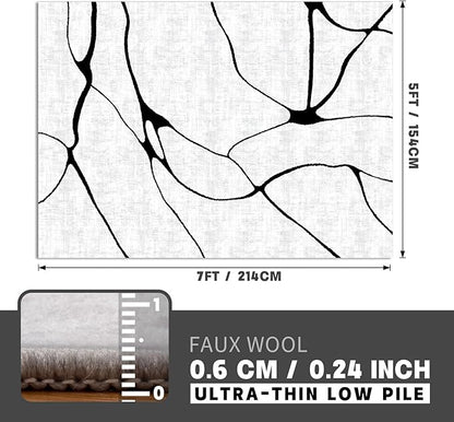 YIHOUSE 5x7 Washable Living Room Rug - Modern Abstract Black and White Area Rug Non-Slip for Bedroom Home Office (Warping, 5'x7'ft)