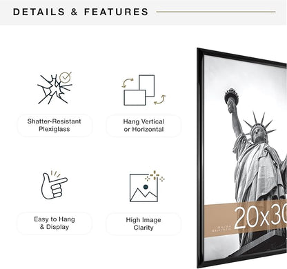 MCS Trendsetter 20x30 Poster Frame Black High-Gloss, Vertical & Horizontal Wall Hanging Large Picture Frame for Photos, Posters & Art Prints (1-Pack)
