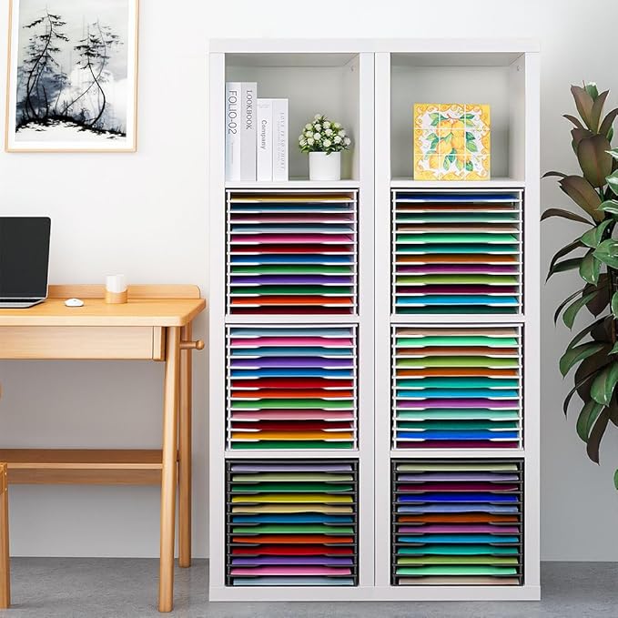 SANFURNEY Scrapbook Paper Organizer for Sizes 12" x 12", 12 Slots File Sorter Storage, Document Holder, Desktop Scrapbook Paper Organizer Rack for Home Office School (White, 12 Slots - Standard Size)