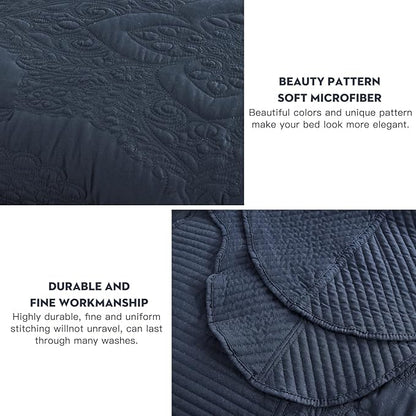 HZ & HY Oversized King Bedspread 128x120 Extra Wide, Quilted Coverlet Bedding Set, Lightweight Thin Comforter, Reversible, 5 Piece, 100% Microfiber, Polar Night