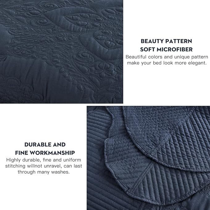 HZ & HY Oversized King Bedspread 138x122 Extra Wide, Quilted Coverlet Bedding Set, Lightweight Thin Comforter, Reversible, 5 Piece, 100% Microfiber, California/Alaskan King, Polar Night