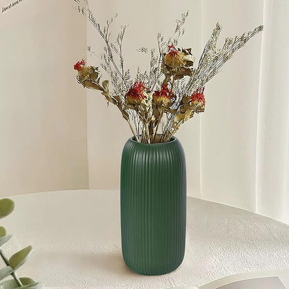 Ceramic Vase for Flowers – Modern Small Ribbed Textured Flower Vase for Home Decor, Pampas Grass, Decorative, Farmhouse, Coffee Table, Kitchen Centerpieces, Bookshelf and Home Living(Green)