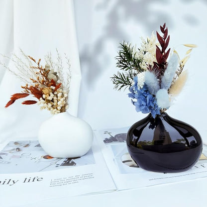 Black and White Ceramic Vase Set of 2, Cute Oval Ceramic vases, Small Modern Home Decor Flower Vase, vases for centerpieces, Bud vases for Decor, Farmhouse Small Ceramic vases Set