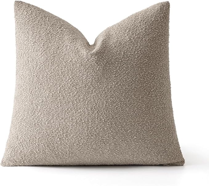 MIULEE Textured Boucle Throw Pillow Cover Light Brown Accent Solid Eruo Sham Pillow Case Decorative Soft Pack of 1 Couch Cushion Chair Sofa Bedroom Livingroom Home Decor,24x24 Inch