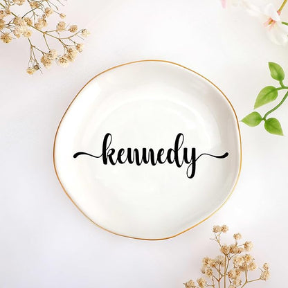 JoycuFF Kennedy Personalized Name Ceramic Jewelry Tray, Mothers Day Christmas Anniversary Engagement Birthday Gifts for Women Couples, Trinket Dish for Rings Earrings Necklaces Bracelets Keys