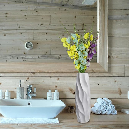 12Inch Tall Ceramic White Flower Vase,Home Decor White Vases for Pampas Grass,Modern Textured Vases for Table Centerpieces,Living Room Decorations,Shelf,Farmhouse Small Ceramic Vase