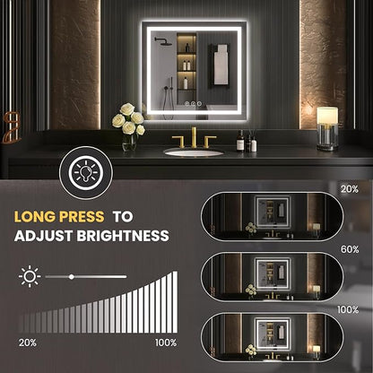 LOAAO 30"X30" LED Mirror for Bathroom, Lighted Bathroom Mirror with Lights, Anti-Fog, Dimmable, Memory Function, Easy to Install, Clear Reflection