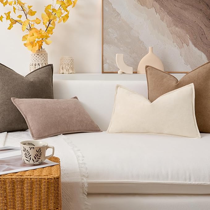 Kevin Textile Waterproof Decorative Pillow Covers Cream White 26x26 Inch Pack of 2 Soft Boucle Textured Euro Pillowcases Elegant Accent Pillows for Couch Sofa Chair Bed Home Decor Indoor Outdoor