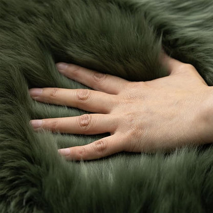 Genuine Sheepskin Rug New Zealand Fluffy Lambskin Rug, Natural Luxury Sheepskin Throw for Bedroom Living Room Children's Room - Premium Area Rug Chair Cover (2×3 Feet, Forest Green)