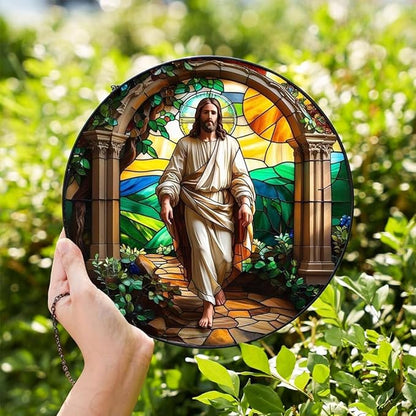 8 Inch Stained Glass Suncatcher for Window Hanging, Christian Stained Glass Windows Hanging Religious Gifts for Women, Sun Catcher for Home Garden Decor, Easter, Faith,Baptism, Memorial