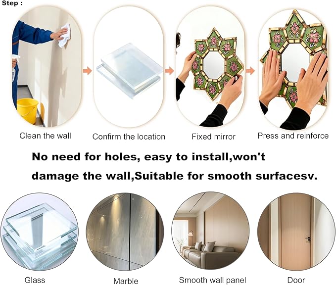 Peruvian starburst mirror Decorative Wall Mirror 11.8 Inch 2D Pattern Mirrors Small Decorative Mirrors for Living Room, Boho & Moroccan Style Mirror Wall Art with Wood Frame, Vintage Home Decor