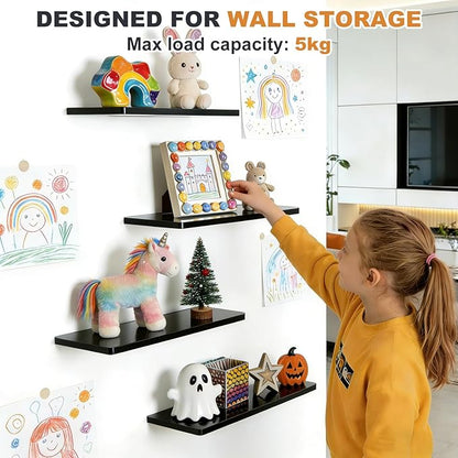 Floating Shelves for Wall Set of 2,12 in Wide Ehelf Narrow Floating for Decor Storage,Wall Mounted Acrylic Shelf,for Living Room, Bedroom, Bathroom and Kitchen(Black)