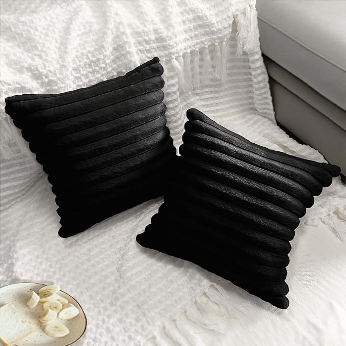 2 Pack 14x14 Pillow Cover Velvet Pillow Covers, Faux Fur Square Throw Pillow Covers for Living Room Decorations Throw Pillow Case, Throw Pillow Cover Cushion Cover for Home Sofa Bedroom Car, Black