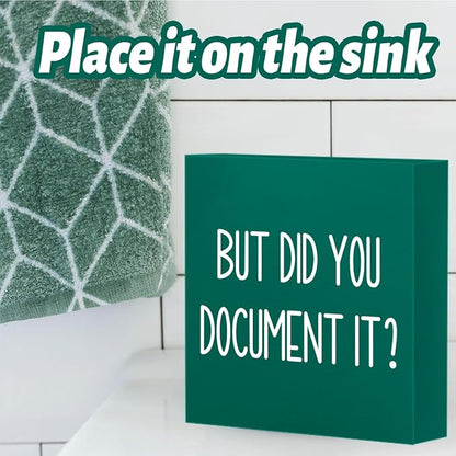 mmiishe The Office Gifts Desk Decor But Did You Document It Wooden Box Sign Funny Office Boss Gifts for Women Coworkers Boss Day Gifts for Him Decorations for Home Office 5 x 5 Inches (Green)