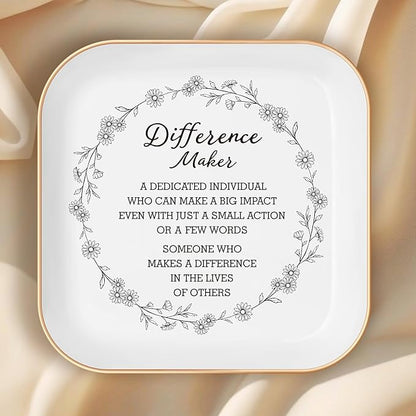 Difference Maker Jewelry Dish – Thank You Gift for Women, Teacher Appreciation Tray, Ceramic Ring Dish for Nurse, Boss, Coworker, or Friend, Perfect for Christmas, Birthday, Staff Recognition
