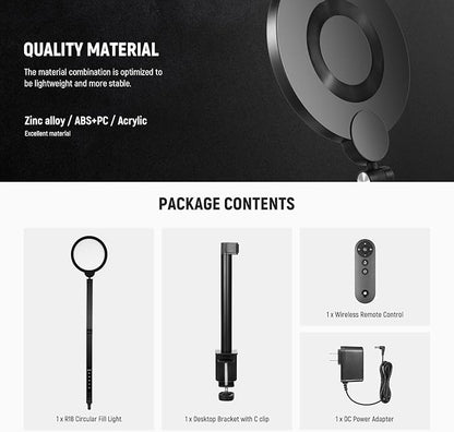 NEEWER Basics 18W 7" Desktop Ring Light with Stand for Desk, Video Conference Streaming Recording Makeup Selfie Computer Laptop Zoom Lighting, Full Screen LED Circle Ringlight with Arm & C Clamp, R18