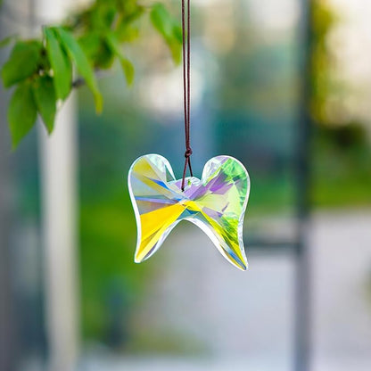 Window Hanging Crystal Angel Wing Prism Suncatcher AB Coating Ornament, Glass Angel Wing Sun Catchers Rainbow,Prism Crystals for Indoor Outdoor Garden Christmas Decor(76mm)