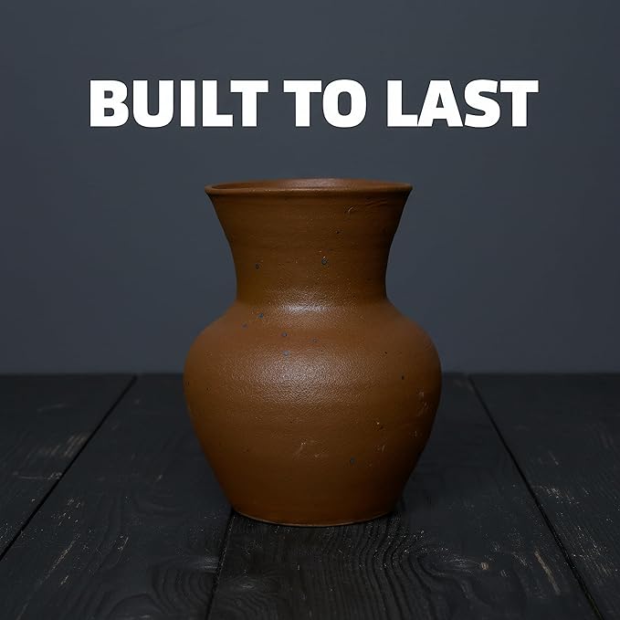 6.3IN Rustic Wide Mouth Ceramic Flower Vase Home Decor,Handmade Vintage Stoneware Clay Pottery Terracotta Textured for Modern Farmhouse, Living Room, Office Desk Table Shelf(Dark Brown)