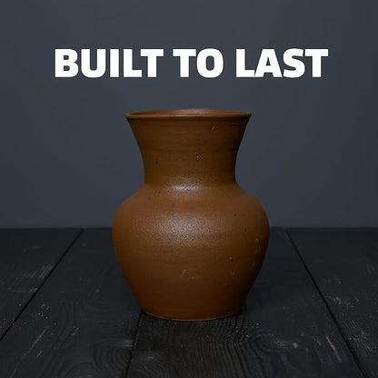 6.3IN Rustic Wide Mouth Ceramic Flower Vase Home Decor,Handmade Vintage Stoneware Clay Pottery Terracotta Textured for Modern Farmhouse, Living Room, Office Desk Table Shelf(Dark Brown)