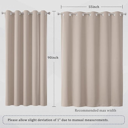 DUALIFE Curtains 90 Inches Long 2 Panels Set Extra Wide 60 Inches Warm Taupe - Nursery Bedroom Window Drapes Privacy Light Blocking Curtains for Sliding Door Living Room