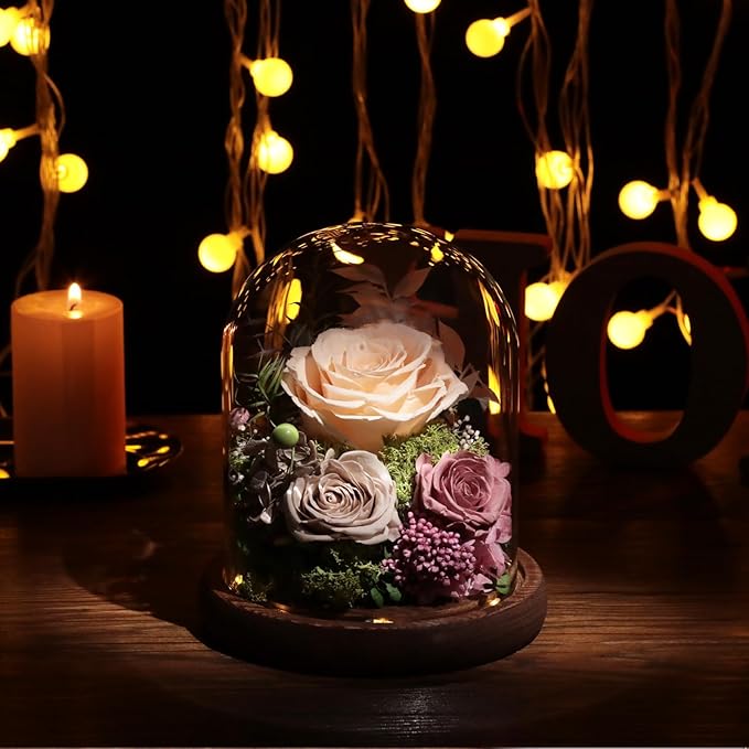 Lovenfold Flowers for Delivery Preserved Rose Gifts for Her,Forever Roses Flowers in Glass Dome,Birthday Gifts for Women Mom Wife Friend(Champagne Rose)