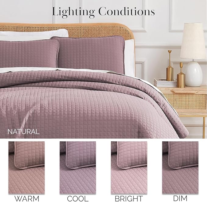 Southshore Fine Living, Inc. Full/Queen Quilt Set, Full Size Quilts with 2 Matching Pillow Shams, Lightweight Quilt Coverlet, Lightweight, Easy Care Machine Washable Queen Size Bedspread, Lavender