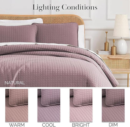 Southshore Fine Living, Inc. Full/Queen Quilt Set, Full Size Quilts with 2 Matching Pillow Shams, Lightweight Quilt Coverlet, Lightweight, Easy Care Machine Washable Queen Size Bedspread, Lavender