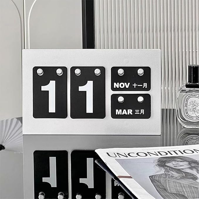 Calendar for Desk, Daily Desktop Perpetual Desk Calendar, Cute Date Display Desk Accessory for Home Office Decor, Teacher, Classroom, Reusable Yearly (BLACK)