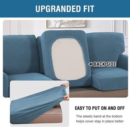 H.VERSAILTEX Multi-Pieces Sofa Covers Stretch Couch Covers Form Fitted Seats and Back Cushions Covers (2 Seat Covers Plus 2 Back Cusion Covers, Bonus 2 Armrest Covers), Dusty Blue