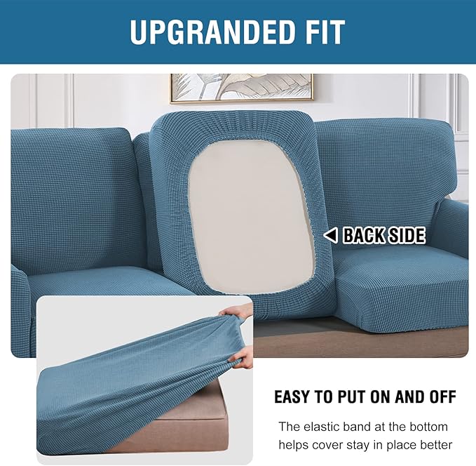 H.VERSAILTEX Multi-Pieces Sofa Covers Stretch Couch Covers Form Fitted Seats and Back Cushions Covers (3 Seat Covers Plus 3 Back Cusion Covers, Bonus 2 Armrest Covers), Dusty Blue