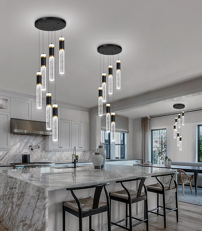 6-Lights Modern Crystal Spiral Chandelier for Staircase High Ceiling Chandeliers Bubble Pendant Lighting Hanging Light Fixture Flush Mount for Living Room Foyer Entryway