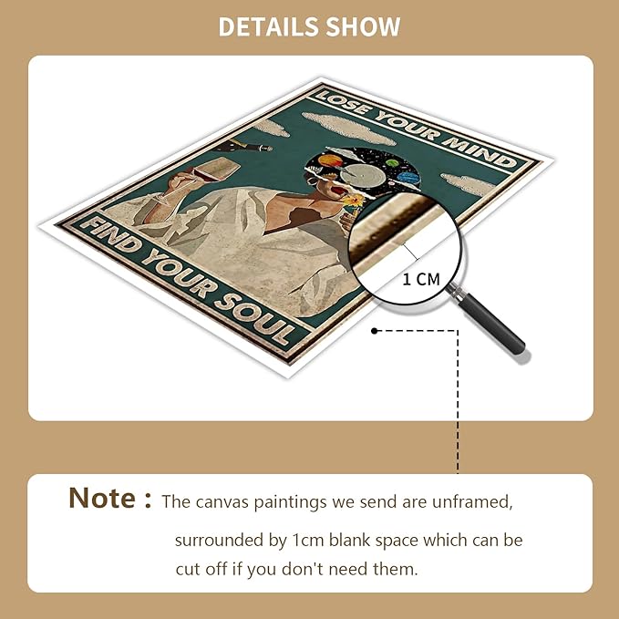 YuzhongART Vintage Lose Your Mind Find Your Soul Poster Mental Health Quote Canvas Wall Art Posters Cool Unique Music Girl Print Painting Abstract Wall Decor for Bedroom Bathroom 24x36in Unframed