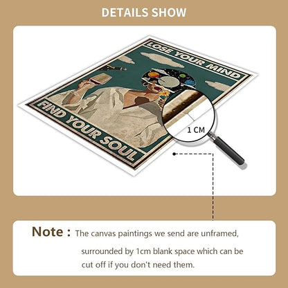 YuzhongART Vintage Lose Your Mind Find Your Soul Poster Mental Health Quote Canvas Wall Art Posters Cool Unique Music Girl Print Painting Abstract Wall Decor for Bedroom Bathroom 24x36in Unframed
