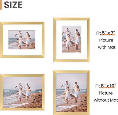 upsimples 8x10 Picture Frame Set of 5, Display Pictures 5x7 with Mat or 8 x 10 Without, Wall Gallery Photo Frames, Gold