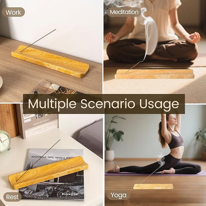 Koville Marble Incense Holder, Incense Holder for Sticks, Incense Sticks Holder Ash Catcher for Meditation Yoga SPA, Natural Stone Incense Burner, Home Table Decor (Yellow)
