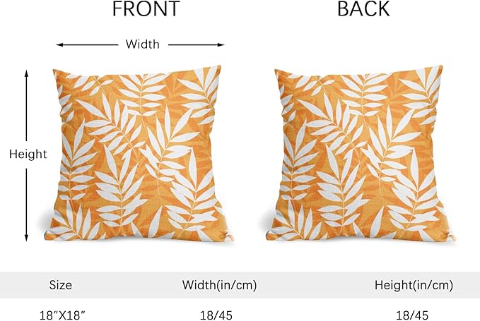 Fall Leaf Pillow Covers 18x18 Set of 2 Orange White Seasonal Autumn Leaves Rustic Decorative Square Throw Pillows Outdoor Pillowcase Farmhouse Linen Cushion Case Decor for Home Sofa Couch Bed