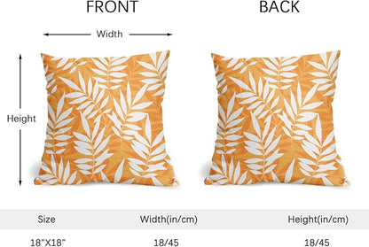 Fall Leaf Pillow Covers 18x18 Set of 2 Orange White Seasonal Autumn Leaves Rustic Decorative Square Throw Pillows Outdoor Pillowcase Farmhouse Linen Cushion Case Decor for Home Sofa Couch Bed