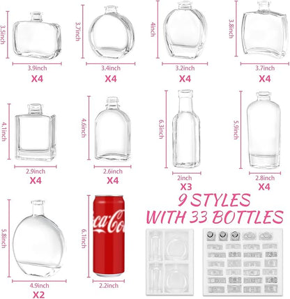 33pcs Glass Small Bud Vases Set - 9 Styles Clear Bud Vase for Centerpieces, Wedding, Home Table Flower Décor Perfume Bottle Inspired Clear Flower Vases in Bulk