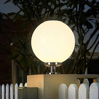 Solar Post Cap Lights, 15.7" Outdoor Fence Pedestal Globe Post Lamp Stainless Steel IP65 Waterproof External Column Lights, Vintage LED dimmable Pillar Lights for Farmhouse Lawn Road Driveway